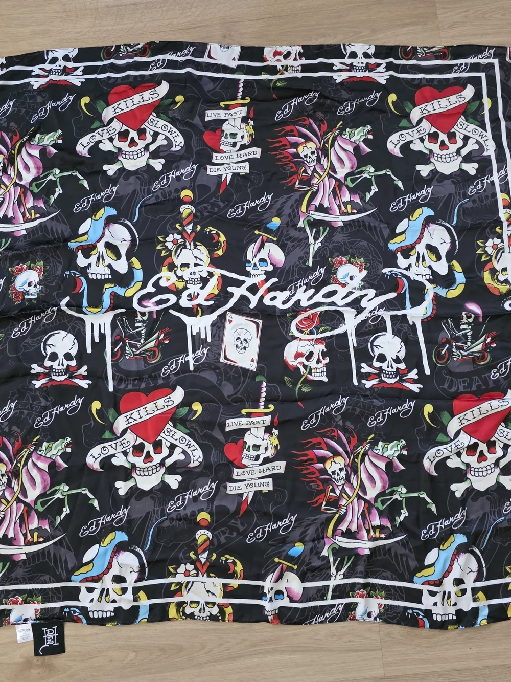 Ed Hardy black graphic Scarves 2pk with bold tattoo-inspired print